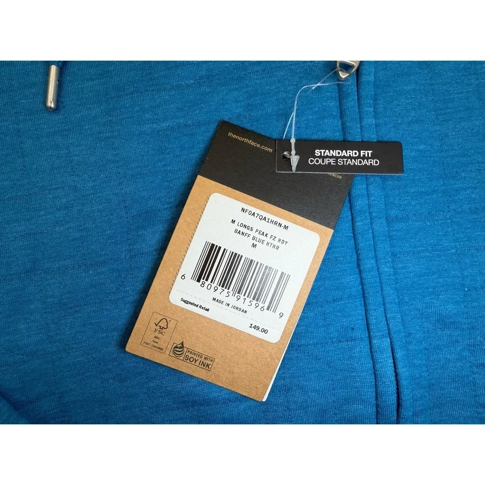 The North Face Peak Quilted Full Zip Hoodie Banff Blue NF0A7QA1HRN‎ Men's Size M
